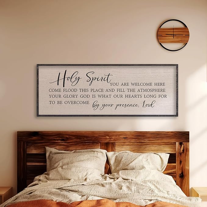 LuZhiQiang Holy Spirit You are Welcome Here Wall Decor 40"X15" Quote Christian Bible Verse Scripture Religious Art Wall Sign (Black)-Ruum Studio Home