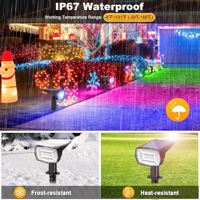 Fabrito Solar Color Changing Lights Outdoor, 9 Color Modes Landscape Spotlights, Dusk to Dawn Solar Powered Spot for Outside, Solar Garden Lights for Yard, Pathway, Tree 10 Pack (Multicolor)-Ruum Studio Home