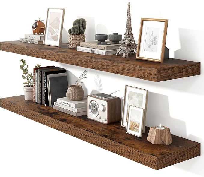 Heimlove 55 Inch Floating Shelves for Wall,10 Deep Large Rustic Brown Wall Shelf with Heavy Duty Brackets,Mounted Storage & Display Shelves for Bedroom,Living Room,Kitchen,Office,Set of 2-Ruum Studio Home