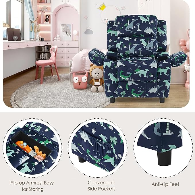Ulax furniture Dutch Velvet Kids Recliner Chair, Toddler Armrest Sofa Couch, Ergonomic Adjustable Lounge Sofa with Footrest, Padded Backrest, Storage Arms, Child Sofa for Bedroom,Living Room-Ruum Studio Home