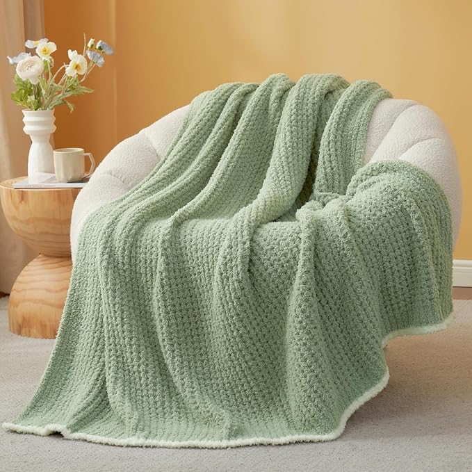 Snuggle Sac Ultra Soft Waffle Throw Blanket for Couch Bed Sofa 50x60 inches, Reversible Sage Green Blanket Microfiber Fluffy Fuzzy Cozy Knit Throws for Women Mothers Birthday Gifts-Ruum Studio Home