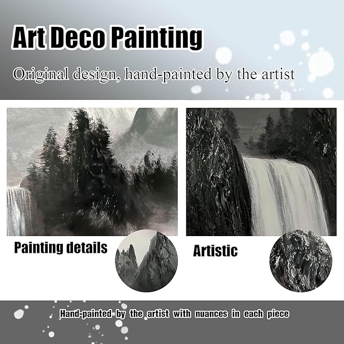 Hand Painted Mountains Painting for Living Room - Waterfall Canvas Wall Art for Office - Large Framed Wall Art Bedroom Size 29" x 59"-Ruum Studio Home