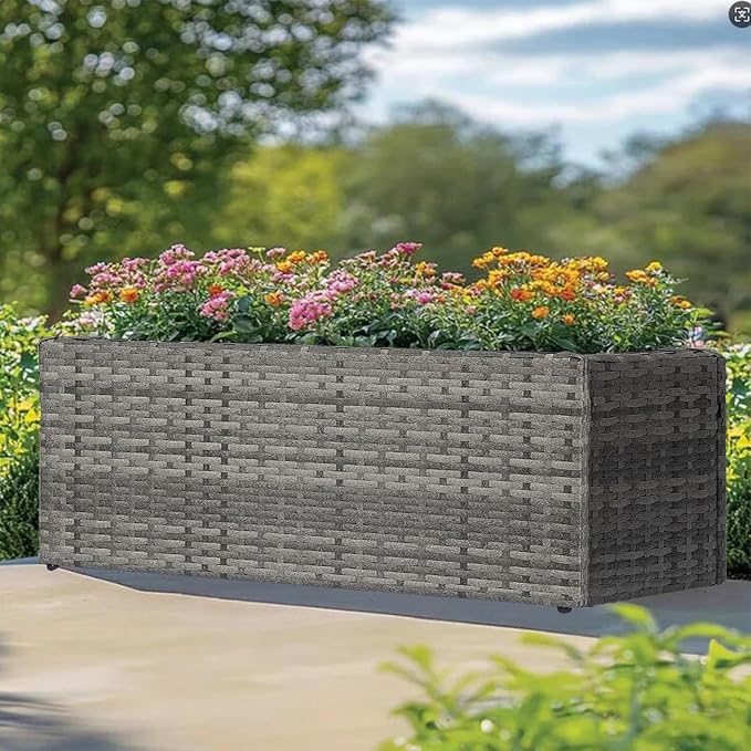 LEWIS&WAYNE Large Rectangular Block Planter Box Handmade Wicker Tall Planters for Outdoor Plants with Removable Liners Modern Planter for Indoor Outdoor Patio Deck - Gray, 36''x12''x16''-Ruum Studio Home