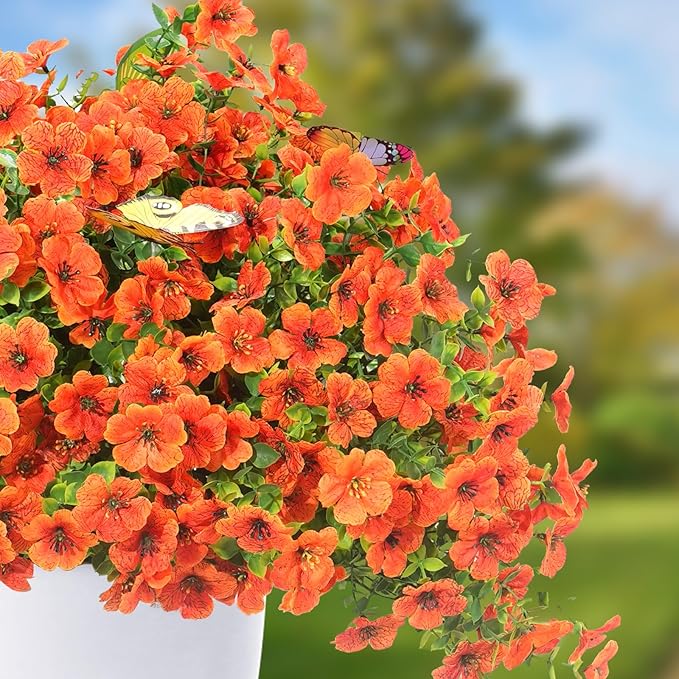 ‌20 Bundles Artificial Flowers for Outdoors‌ with 6 Faux Butterflies, UV Resistant ‌Fake Flowers‌ with Eucalyptus Leaves, ‌Artificial Plants Outdoor‌ for Patio Garden Porch Home Decor (Orange)-Ruum Studio Home
