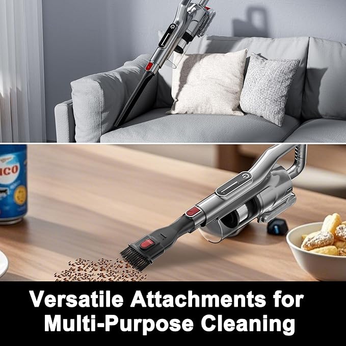 Cordless Vacuum Cleaner, Powerful Battery Vacuum Cleaner Cordless with LED Touch Screen & 2 Speeds, Lightweight Stick Vacuum Cleaners for Home, Pet Hair & Hardwood Floor,Silver-Ruum Studio Home