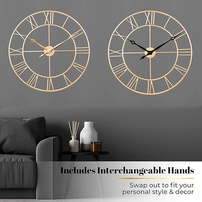 CLXEAST 30 Inch Wall Clock,Large Champagne Gold Metal Roman Numeral Wall Clock, Modern Wall Clocks for Living Room Decor,House Warming Gifts New Home-Ruum Studio Home