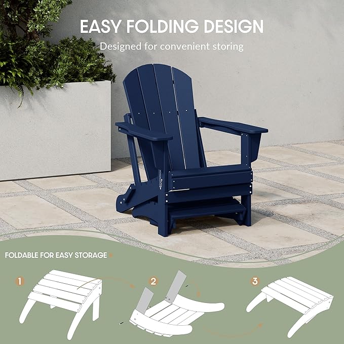 WestinTrends Outdoor Ottoman, Patio Adirondack Ottoman Foot Rest, All Weather Poly Lumber Folding Foot Stool for Adirondack Chair, Widely Used for Outside Porch Pool Lawn Backyard, Navy Blue-Ruum Studio Home