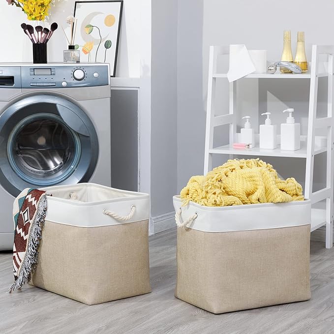 Bidtakay Storage Baskets for Shelves 17x12x15 in Beige Clothes Bins Storage for Closet Set of 2 Large Organization Baskets for Bedroom Blankets Dog Toy Basket Nursery Baby Baskets with Handles-Ruum Studio Home
