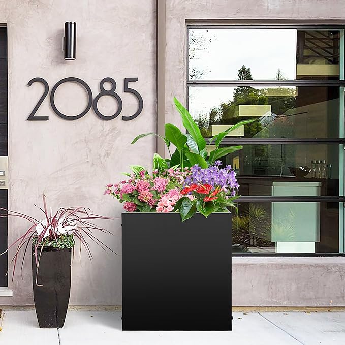 Metal Rectangular Planter Box, Small Planter Boxes Outdoor, 18''L x 18''W x 20''H Heavy Duty Plant Box with Removable Insert Shelf, 3 Tier Adjustable Height Tall Garden Planter for Plants, Flowers-Ruum Studio Home