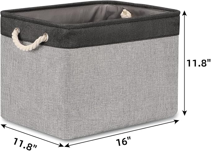 Bidtakay Fabric Storage Baskets with Handles [2-Pack] Large Canvas Organizer 16" X 11.8" X 11.8" Foldable Tall Baskets Rectangular Gift Basket Decorative Storage Bins for Closet, Home(Black&Grey)-Ruum Studio Home