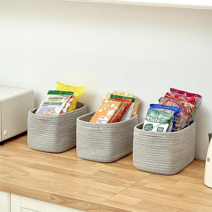 Small Baskets Set of 3-11"x7"x7" Perfect Toy Baskets for Storage, Ideal Storage Basket for Cube, Towels, and More - Basket for Shelves （Grey)-Ruum Studio Home