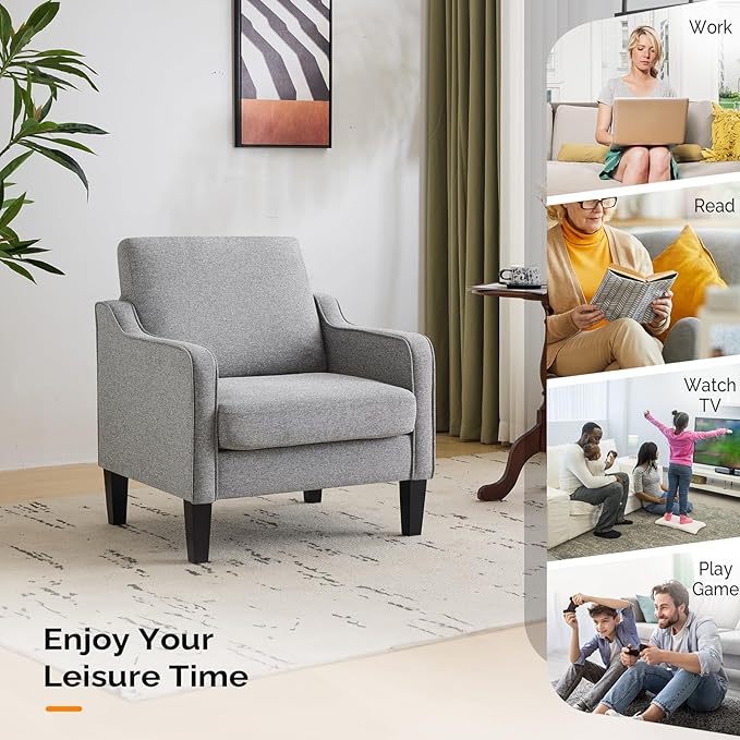 VINGLI Accent Chairs for Living Room Mid Century Modern Chair Sofa Chair Upholstered Arm Chair with Scooped Arms for Bedroom, Apartment, Office, Studio, Waiting Room, Play Room-Ruum Studio Home