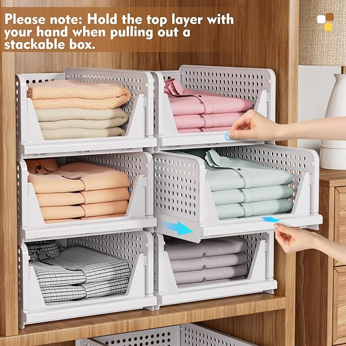 SNSLXH 5 Pack Stackable Closet Storage Basket, Multifunctional & Foldable Closet Organizer for Bathroom Kitchen Laundry Room Wardrobe Storage, Space-Saving Clothes Storage Drawer Organizer, White-Ruum Studio Home