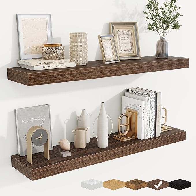 fuqing Floating Shelves for Wall, Bathroom Shelf Wall Mounted for Storage, Shelves with Invisible Bracket for Bedroom, Kitchen, Living Room, Farmhouse Small Book Shelf, 36 Inch Set of 2, Walnut-Ruum Studio Home