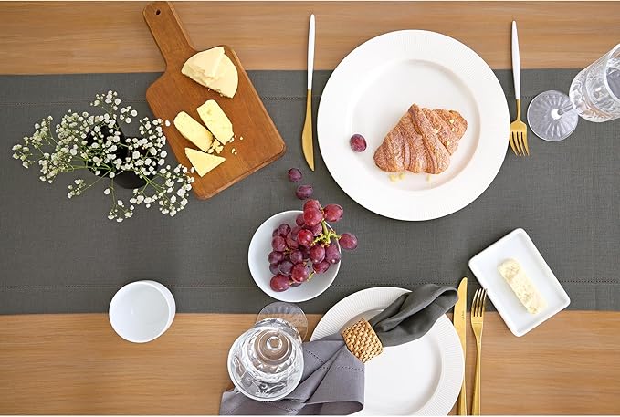 Solino Home Linen Steel Gray Table Runner 72 Inches Long - 100% Pure Linen Hemstitch Table Runner 14 x 72 Inch for Dresser, Dining, Fall, Autumn, Halloween - Classic Hemstitch-Ruum Studio Home