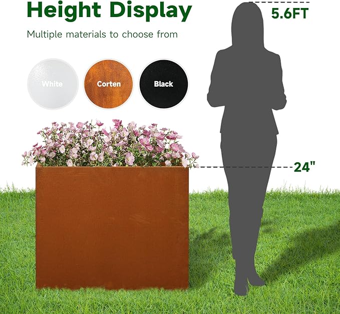 Galvanized Steel Metallic Heavy Planter for Outdoor Plants Metal Outdoor Planter Spliced Flower Box with Partitions for Outside,Indoor,Garden (Corten, 24 * 10 * 24)-Ruum Studio Home