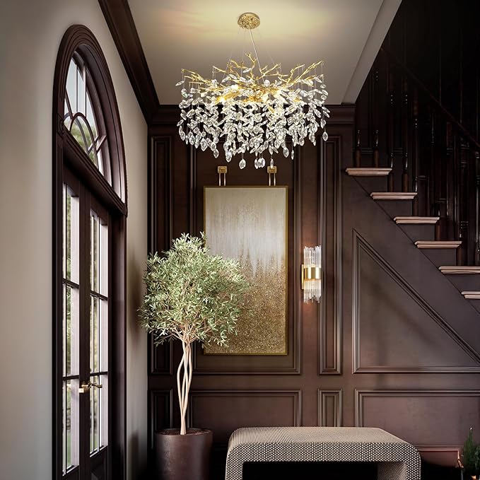Modern Crystal Chandelier, 30" Chandeliers for Dining Room,Gold K9 Crystal Tree Branches Crystal Chandelier,10-Light Living Room Chandeliers, Fo Entryway,Foyer,Bedrooms-Ruum Studio Home