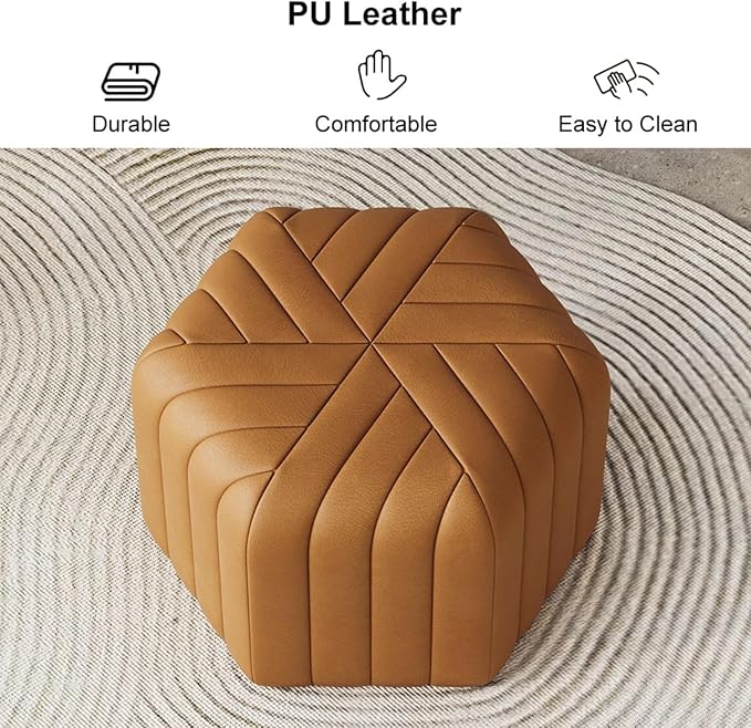 homary 18.5" Hexagonal Pouf Ottoman Upholstered, Velvet Footrest Rest Stools Modern Sofa Footrest Entryway Shoe Changing Stool, Low Coffee Table Footstool for Living Room/Bedroom/Entrway-Brown-Ruum Studio Home