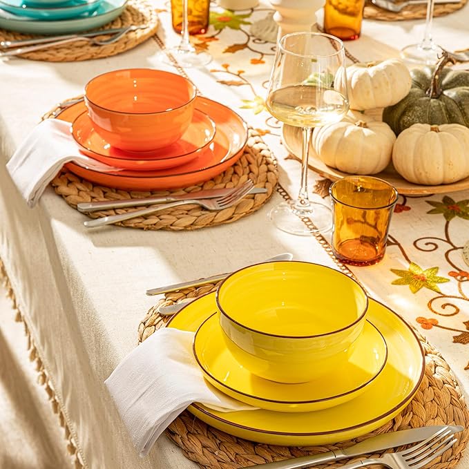 Sweese Plates and Bowls Sets, 18 Piece Dinnerware Set Porcelain Round Dinner Set for 6, Scratch Resistant Dishes Set, Dishwasher Oven Microwave Safe Handpainted Swirl Dishware Sets, Assorted Colors-Ruum Studio Home