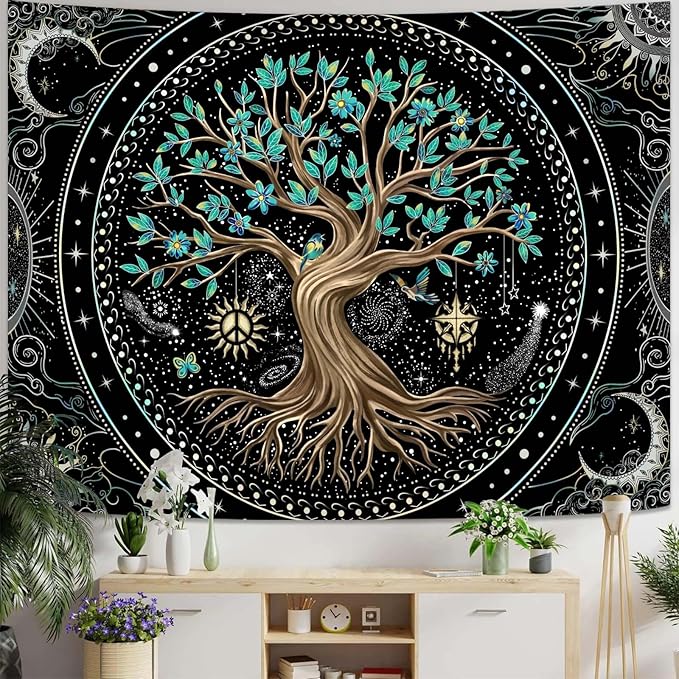 Lunerfex Tree of Life Tapastry Butterfly Moon Tapastry Flower Green Tree Tapestries Mandala Wall Hanging for Bedroom and Living Room Decor 44×60 Inches-Ruum Studio Home