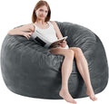 Bean Bag Chairs for Adults - Memory Foam Furniture BeanBag Chair - Kids/Teens Sofa with Soft Micro Fiber Cover - Round Fluffy Couch for Living Room Bedroom College Dorm - 5 ft, Grey-Ruum Studio Home