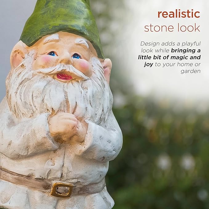 Alpine Corporation - 12" Tall Outdoor Garden Gnome Yard Statue Decoration – Playful Resin Gnome with Earthtone Colors - Durable, Weatherproof Lawn Sculpture for Patio, Deck, Yard-Ruum Studio Home