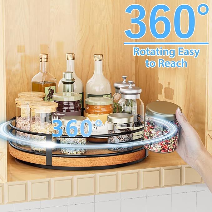 Wood Lazy Susan Turntable Organizer - 11" Round Wooden Lazy Susan for Cabinet Kitchen Countertop Dining Table Pantry Cupboard Bathroom Coffee Bar Spice Storage Home Decor-Ruum Studio Home