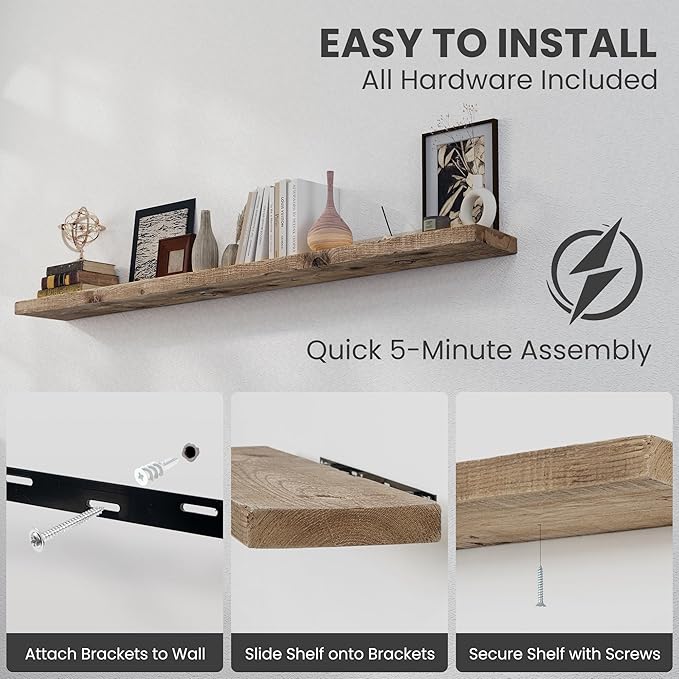 72 inch Floating Shelves for Wall, 8" Deep Rustic Reclaimed Barnwood Shelves, Floating Shelf Wall Hanging Shelves with Invisible Heavy-Duty Metal Bracket | Wall Mounted | Farmhouse Style, 1PC,Natural-Ruum Studio Home