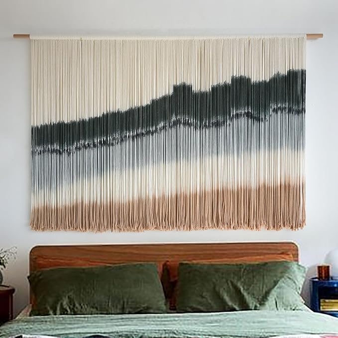 IOWER Large Macrame Wall Hanging Dip Dye Craftsmanship Fiber Yarn Wall Art Boho Wall Decor Home Decor 57''W x 35''L-Ruum Studio Home