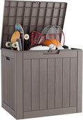 KAMABOKO Deck Box, 32 Gallon Resin Indoor and Outdoor Storage Boxes Waterproof for Garden Tools, Pool Accessories Storage Bench, Patio Furniture and Cushions with Lockable Lid, Grey-Ruum Studio Home