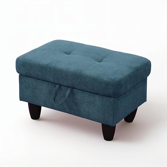 Ottoman Rectangular Storage Ottoman Bench, Flannel Footrest Stool Footstool with Lid for Living Room, Bedroom, Entryway, Lake Blue, 28.5"x19"x17.5"-Ruum Studio Home
