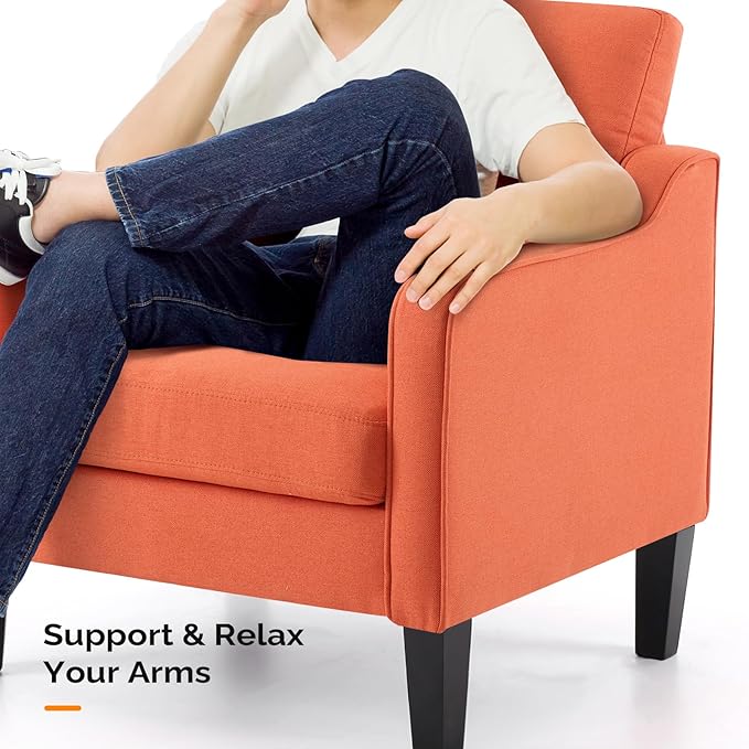 VINGLI Burnt Orange Mid Century Modern Accent Chair for Living Room & Bedroom, Scooped Arm, Upholstered Comfy Chair for Apartment, Waiting Room-Ruum Studio Home