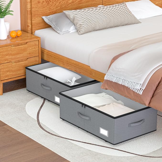 Under Bed Storage with Wheels, No Assemble Required 10 inches height Under Bed Storage bins,Large capacity Rolling Under bed Shoe Storage containers，dorm under bed storage drawers-Ruum Studio Home
