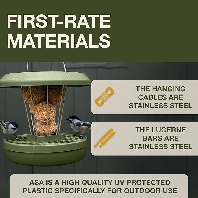 SWISSINNO No Mess Bird Feeder Lucerne Smart Birds for Fat Balls - Feed Birds, not mice & Rats! Robust & Reliable for Hanging - Green-Ruum Studio Home