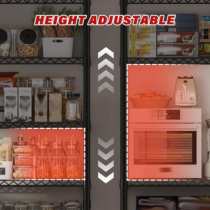 REIBII 60''W X 82.6" H Steel Heavy Duty Wire Shelving Unit with Wheels, 6-Tier Adjustable Storage Shelves 3598LBS Commercial Metal Shelves for Pantry, Garage, College Dorm School Industrial Shelving-Ruum Studio Home