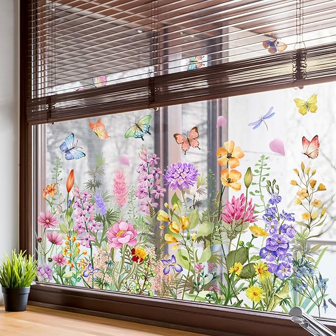 Mirbuy Wildflower Butterfly Window Decals, Colorful Garden Floral Window Clings for Home Decor-Ruum Studio Home
