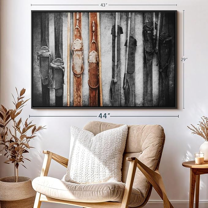 ElephantStock Ski Collection Wall Art - Horizontal Framed Canvas - 1-Piece Bathroom Wall Decor - Photography sports Canvas Print - Brown and Black Decor for Wall - 43" X 29"-Ruum Studio Home