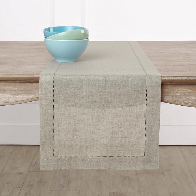Solino Home Linen Natural Table Runner 36 Inches - Classic Hemstitch, 100% Pure Linen Coffee Table Runner 14 x 36 Inch Ideal for Dresser Tables - Fall, Autumn, Halloween, Thanksgiving-Ruum Studio Home