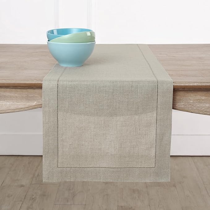 Solino Home Linen Natural Table Runner 156 Inches Long - 100% Pure Linen Extra Long Table Runner 14 x 156 Inch for Fall, Autumn, Thanksgiving - Classic Hemstitch-Ruum Studio Home