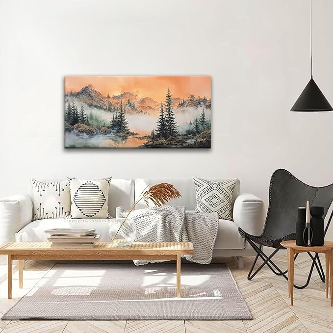 Tsomzxng Canvas Art Wall Decor For Living Room Mountain Wall Art Picture For Bedroom Modern Office Wall Decorations Forest River Landscape Paintings Pictures Artwork Aesthetic 20 X 40 In-Ruum Studio Home