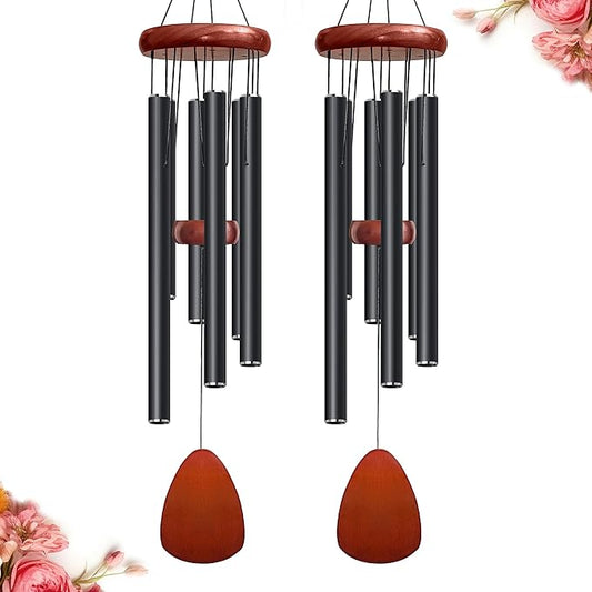 28" Wind Chimes for Mothers Day, Decorative Wind Chimes for Outside, Memorial Windchimes Remembrance Gift for Women Mom Grandma, Metal Wind Chime Outdoor Decor for Garden Patio Zen(Black 2Pack)-Ruum Studio Home