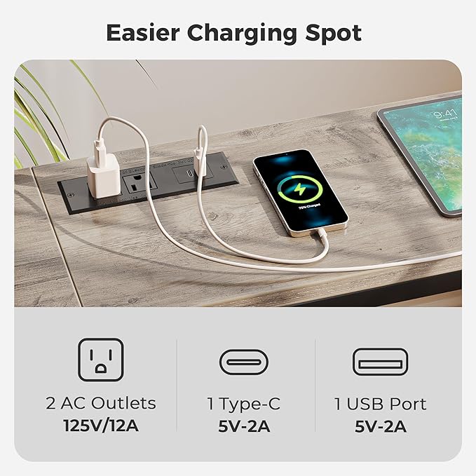 SUPERJARE Console Table with Outlet, 63 Inch Sofa Table with Charging Station, Narrow Hallway Entryway Table, Behind Couch Table, for Living Room, Oak-Ruum Studio Home