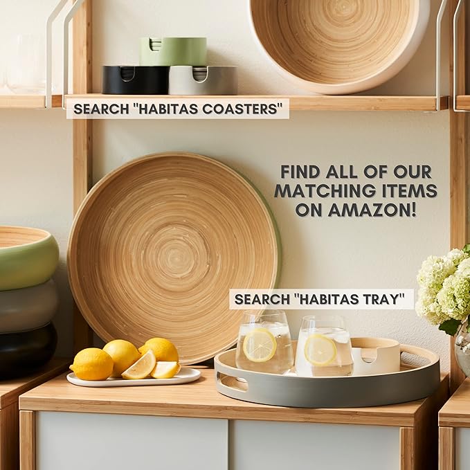 Fruit Bowl For Kitchen Counter, Decorative Bowl, Large Serving Bowl Or Fruit Basket For Kitchen Spun Bamboo (Black)-Ruum Studio Home