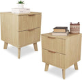 Fluted Nightstands Set of 2, Mid Century Modern 2 Drawer Dresser for Bedroom, Small Night Stand Side Table End Table with Wood Drawer Storage for Bedroom Closet, Natural-Ruum Studio Home