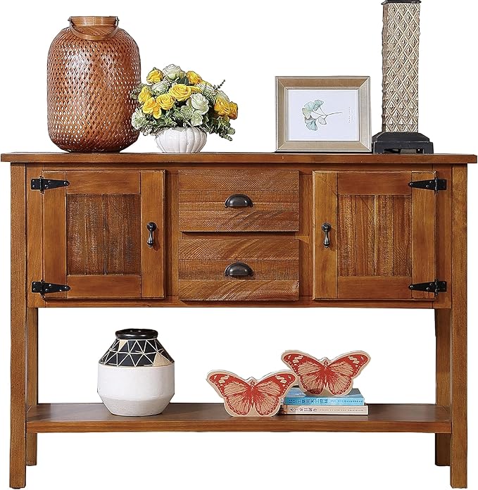 Solid Wood Farmhouse Console Table,Sofa Table with Storage Drawers and Shelves,Entryway Table for Entry Hallway Foyer,Fully Assembled (48" Brown)-Ruum Studio Home