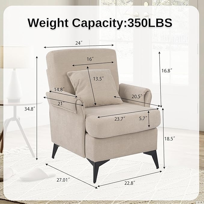 KCC Mid-Century Accent Chairs,Chenille Modern Upholstered Single Sofa,Cozy Armchair with Back for Bedroom/Office/Cafe,Begie-Ruum Studio Home