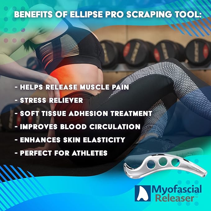 Professional Muscle Scraper Tool - Patented IASTM Massage Tools for Physical Therapy, GuaSha Tool for Body Myofascial Release - Medical Grade 304 Stainless Steel Muscle Scraping Tool - Ellipse Pro-Ruum Studio Home