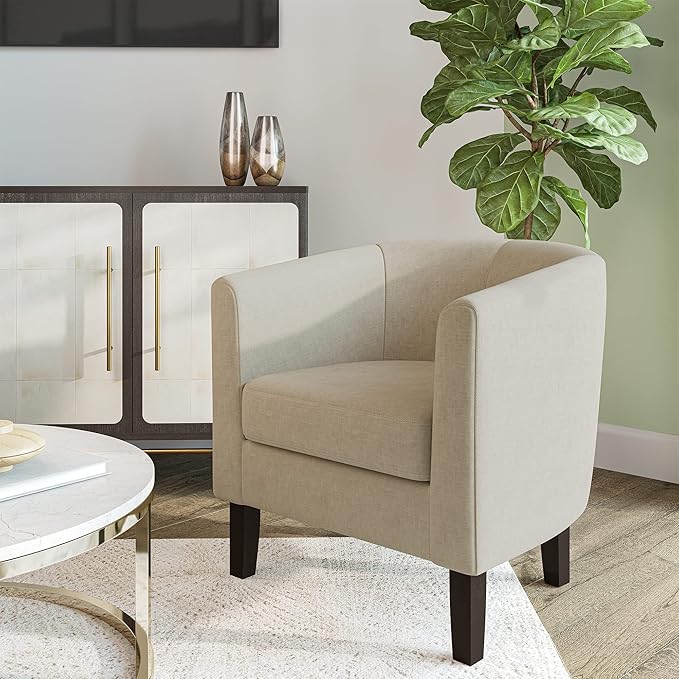 BELLEZE Accent Barrel Chair, Faux Leather Round Club Tub Sofa Corner Chair with Flared Legs and Cozy Soft Padding for Living Room Bedroom Waiting Room - Beige-Ruum Studio Home