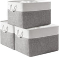 TheWarmHome Storage Bins Baskets for Organizing, 20.5L×15.7W×13.8H 3 Pack Sturdy Fabric Storage Basket W/Handles, Decorative Foldable Storage Baskets for Shelves Closet Nursery Toy (White & Grey)-Ruum Studio Home