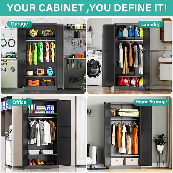 SISESOL Metal Wardrobe Cabinet with Hanging Rod,Black Armoire Wardrobe Closet,Metal Clothing Storage Cabinet with Adjustable Shelves and Doors,72" Cloth Storage Cabinets for Home,Living/Laundry Room-Ruum Studio Home